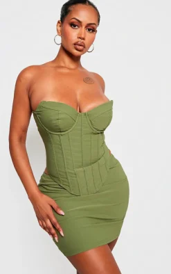 Discount PrettyLittleThing Shape Bandeau Corset Khaki