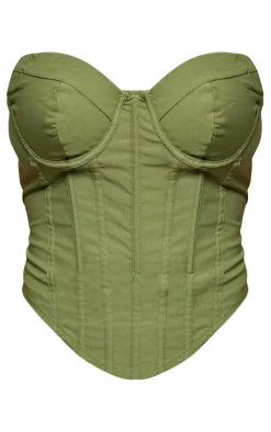 Discount PrettyLittleThing Shape Bandeau Corset Khaki