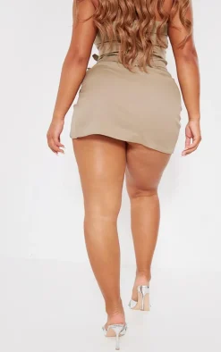 Discount PrettyLittleThing Shape Buckle Detail Woven Mini Skirt Khaki