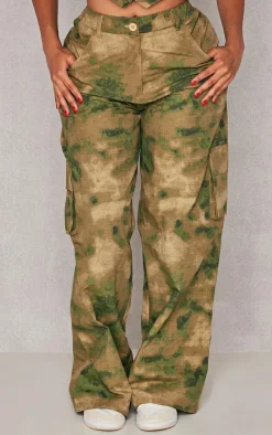 Best PrettyLittleThing Shape Camo Pocket Detail Wide Leg Pants Khaki