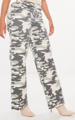 Shape Khaki Camo Printed Elasticated Waist Wide Cargo