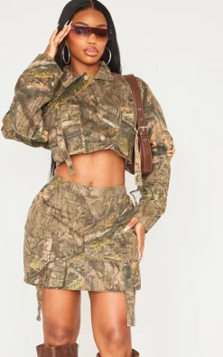 Best PrettyLittleThing Shape Camo Printed Cropped Jacket Khaki
