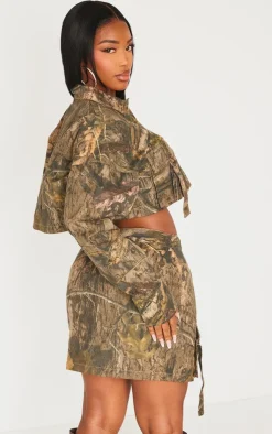 Best PrettyLittleThing Shape Camo Printed Cropped Jacket Khaki