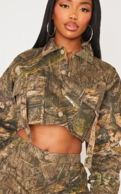 Best PrettyLittleThing Shape Camo Printed Cropped Jacket Khaki