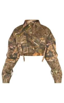 Best PrettyLittleThing Shape Camo Printed Cropped Jacket Khaki