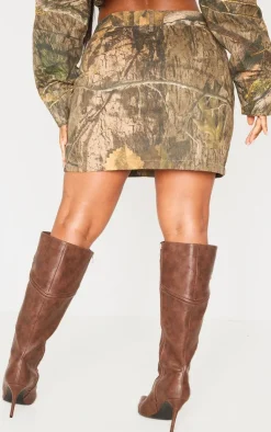 Discount PrettyLittleThing Shape Camo Printed Pocket Detail Mini Skirt Khaki