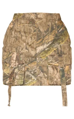 Discount PrettyLittleThing Shape Camo Printed Pocket Detail Mini Skirt Khaki