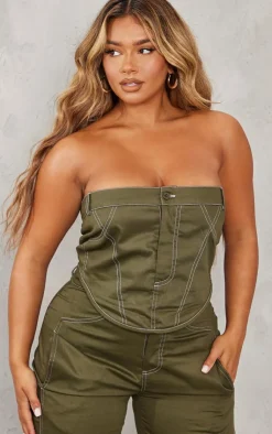 Clearance PrettyLittleThing Shape Cargo Bandeau Top Khaki