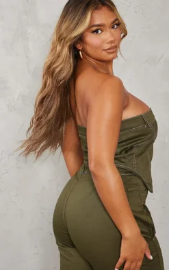 Clearance PrettyLittleThing Shape Cargo Bandeau Top Khaki