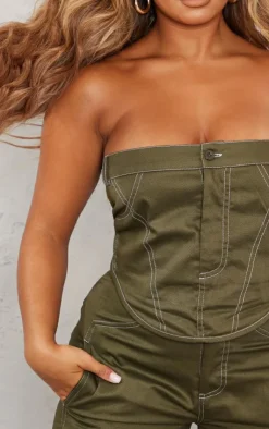 Clearance PrettyLittleThing Shape Cargo Bandeau Top Khaki
