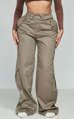 Shape Khaki Cargo Fold Waistband Pocket Detail Pants