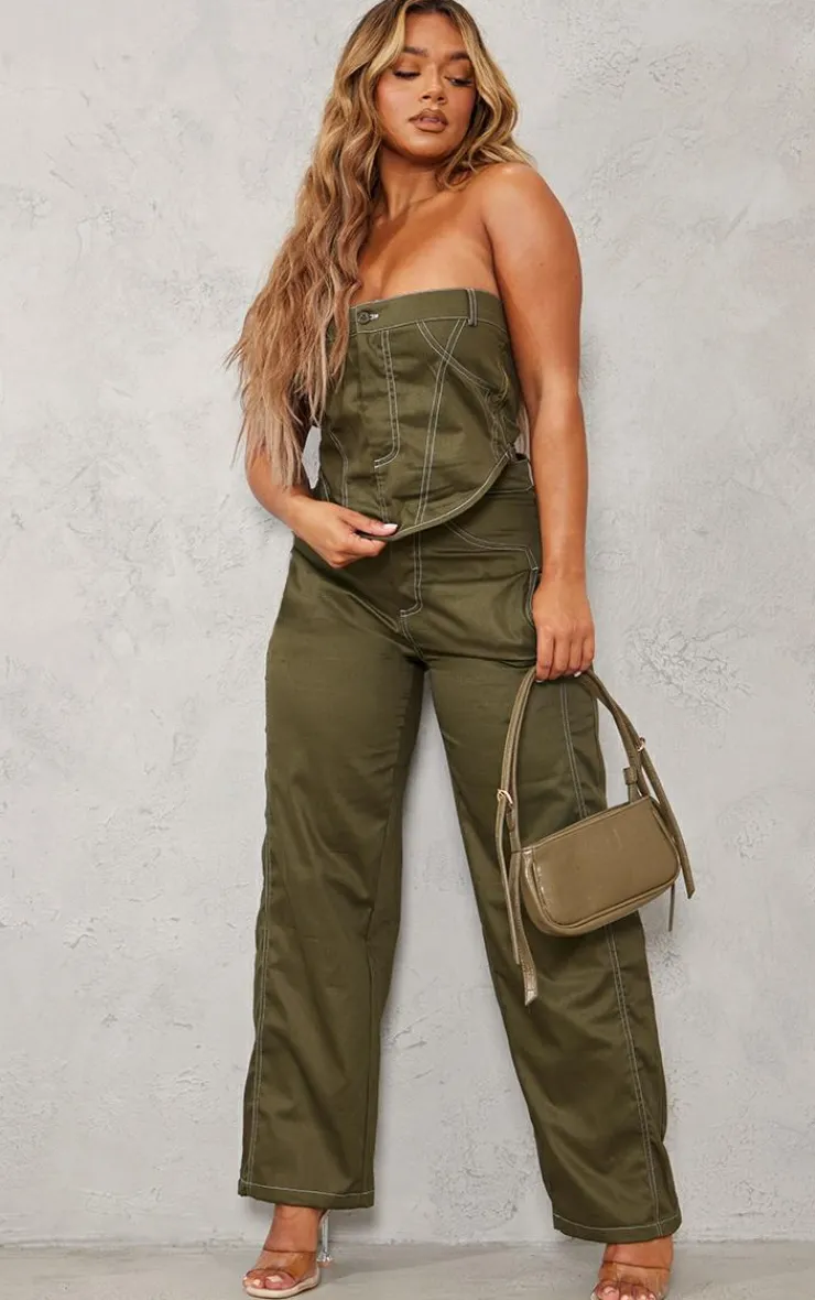 Best PrettyLittleThing Shape Cargo Straight Leg Pants Khaki