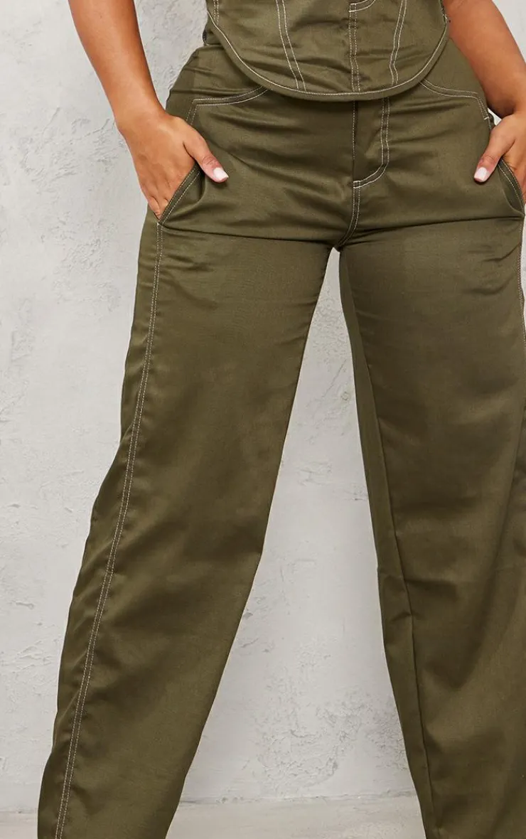 Best PrettyLittleThing Shape Cargo Straight Leg Pants Khaki