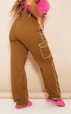 Shape Khaki Contrast Stitch Paint Splatter Cargo Pants