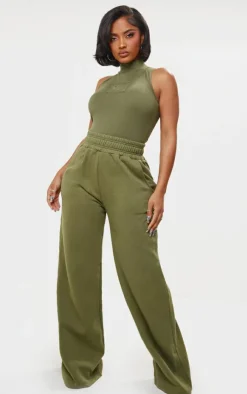 Clearance PrettyLittleThing Shape Cotton High Neck Sleeveless Bodysuit Khaki