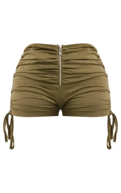 Best PrettyLittleThing Shape Cotton Ruched Hot Pants Khaki