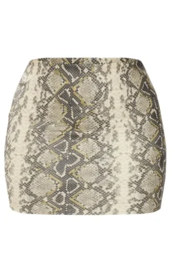 New PrettyLittleThing Shape Faux Leather Snake Print Mini Skirt Khaki