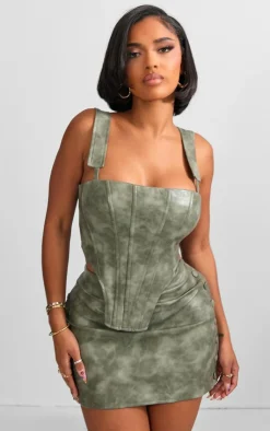 Outlet PrettyLittleThing Shape Faux Leather Corset Khaki