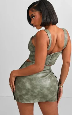 Outlet PrettyLittleThing Shape Faux Leather Corset Khaki