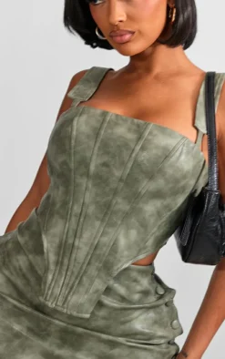 Outlet PrettyLittleThing Shape Faux Leather Corset Khaki