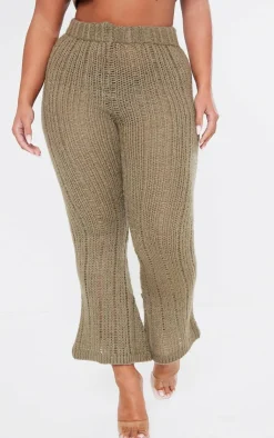 Best PrettyLittleThing Shape Knit High Waist Flare Pants Khaki