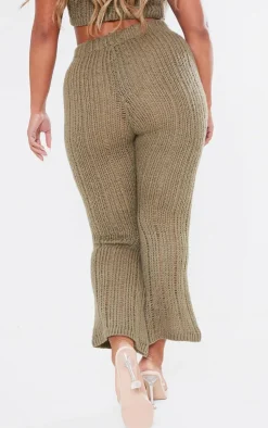 Best PrettyLittleThing Shape Knit High Waist Flare Pants Khaki