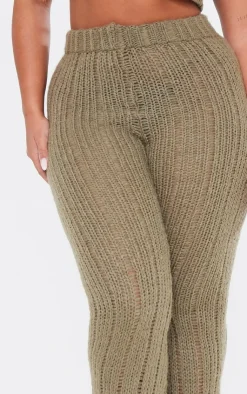 Best PrettyLittleThing Shape Knit High Waist Flare Pants Khaki