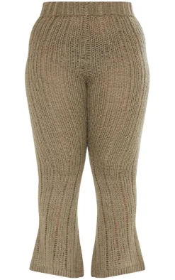 Best PrettyLittleThing Shape Knit High Waist Flare Pants Khaki