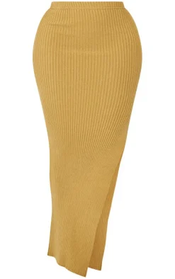 Sale PrettyLittleThing Shape Knit Split Side Detail Midaxi Skirt Khaki