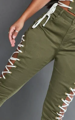 Shape Khaki Lace Up Side Skinny Jeans