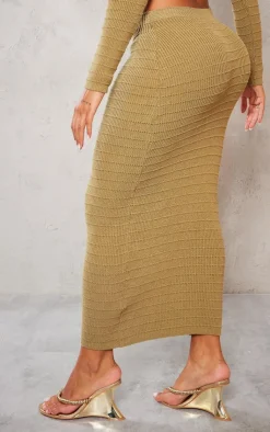 Best PrettyLittleThing Shape Panelled Knit Midaxi Skirt Khaki