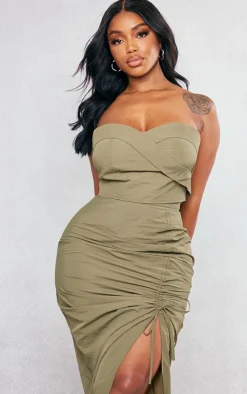 Hot PrettyLittleThing Shape Parachute Bandeau Top Khaki