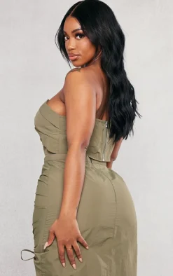Hot PrettyLittleThing Shape Parachute Bandeau Top Khaki