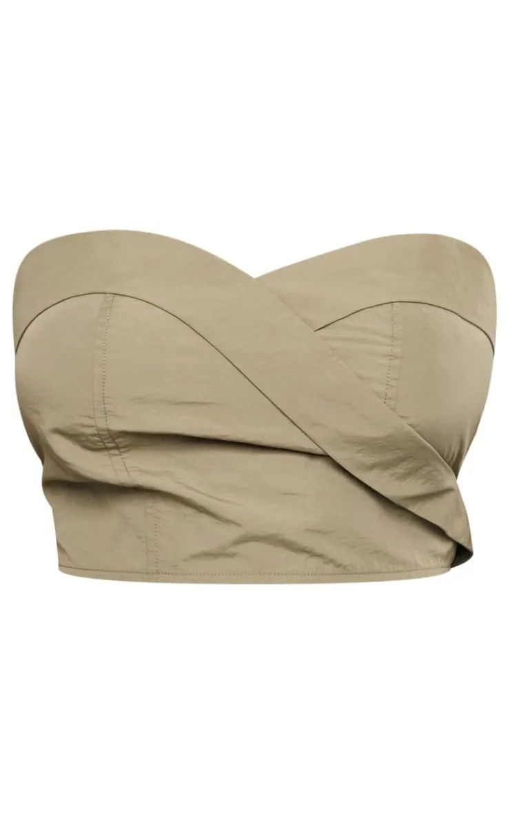Hot PrettyLittleThing Shape Parachute Bandeau Top Khaki