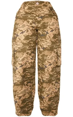 Online PrettyLittleThing Shape Pixel Camo Pocket Detail Wide Leg Pants Khaki