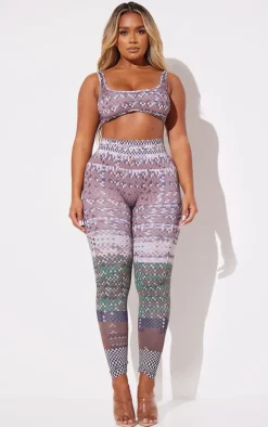 Discount PrettyLittleThing Shape Pixel Camo Print High Waist Leggings Khaki