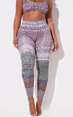 Discount PrettyLittleThing Shape Pixel Camo Print High Waist Leggings Khaki