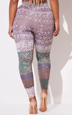 Discount PrettyLittleThing Shape Pixel Camo Print High Waist Leggings Khaki
