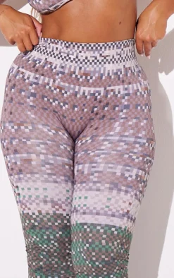 Discount PrettyLittleThing Shape Pixel Camo Print High Waist Leggings Khaki
