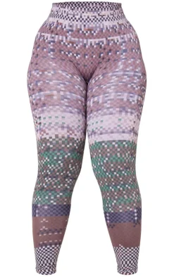 Discount PrettyLittleThing Shape Pixel Camo Print High Waist Leggings Khaki