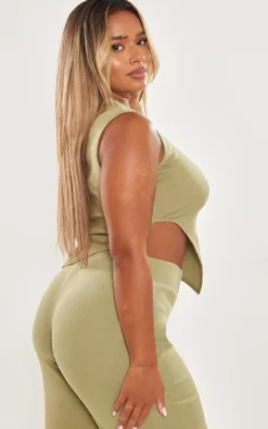 Sale PrettyLittleThing Shape Rib Asymmetric Sleeveless Top Khaki