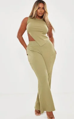 Sale PrettyLittleThing Shape Rib Asymmetric Sleeveless Top Khaki