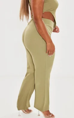 Online PrettyLittleThing Shape Rib High Waisted Flare Pants Khaki