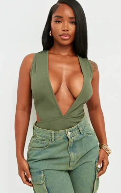 Shape Rib Plunge Front Open Back Bodysuit-PrettyLittleThing Hot