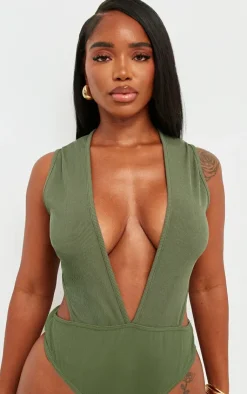 Shape Rib Plunge Front Open Back Bodysuit-PrettyLittleThing Hot