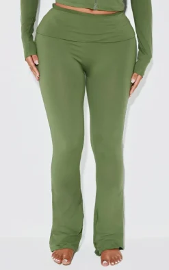 New PrettyLittleThing Shape Sculpted Foldover Waist Flare Pants Khaki