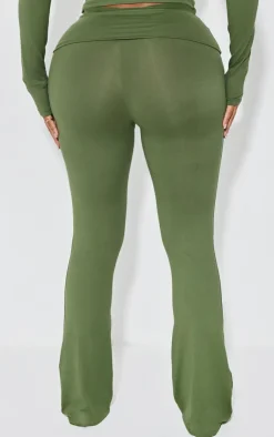 New PrettyLittleThing Shape Sculpted Foldover Waist Flare Pants Khaki
