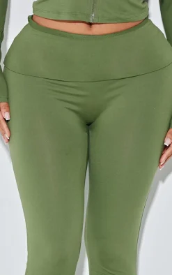 New PrettyLittleThing Shape Sculpted Foldover Waist Flare Pants Khaki