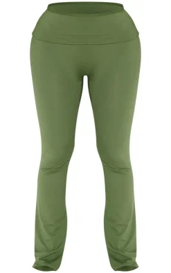 New PrettyLittleThing Shape Sculpted Foldover Waist Flare Pants Khaki