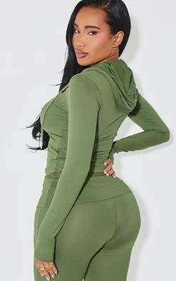 PrettyLittleThing Shape Sculpted Zip Through Hoodie Khaki
